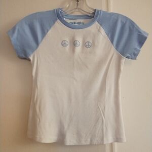 Thereabouts Peace Sign White & Blue Kids' Short Sleeve T-Shirt Top Size M 10/12